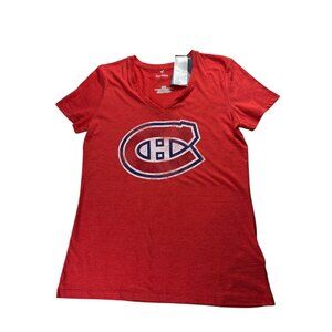 Montreal Canadiens Fanatics Women's V-Neck Short Sleeve T-Shirt Size Medium NWT